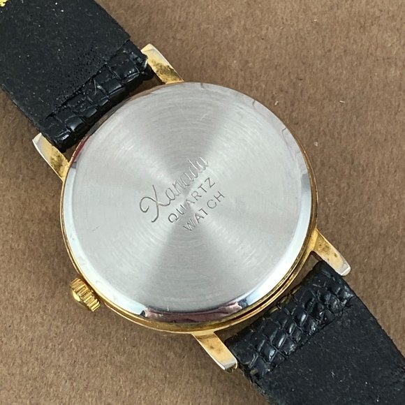 Vintage Xanadu Moon Phase Gold Tone Watch Black Lizard  8 inch Strap - Picture 5 of 8